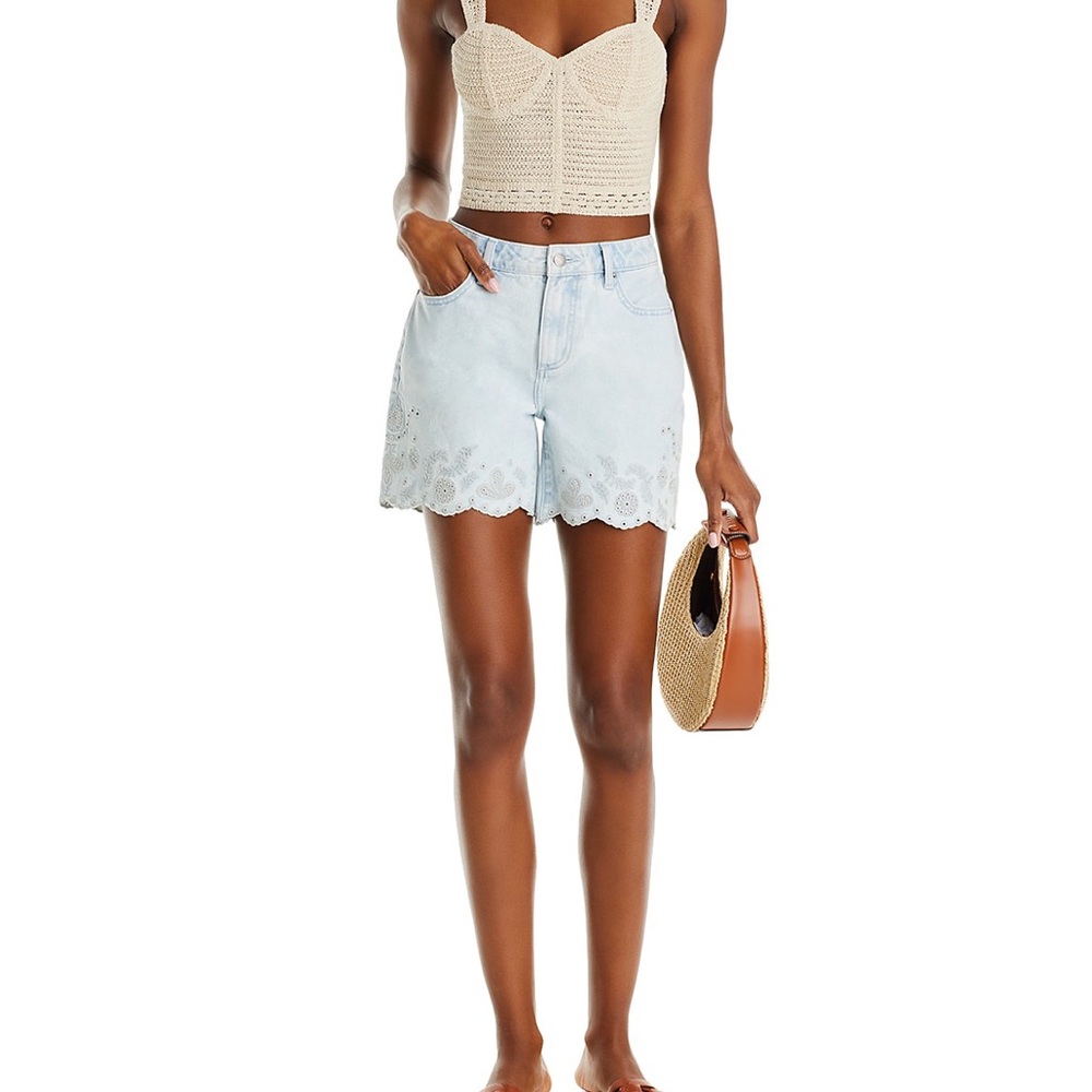 Eyelet Hem Denim Shorts